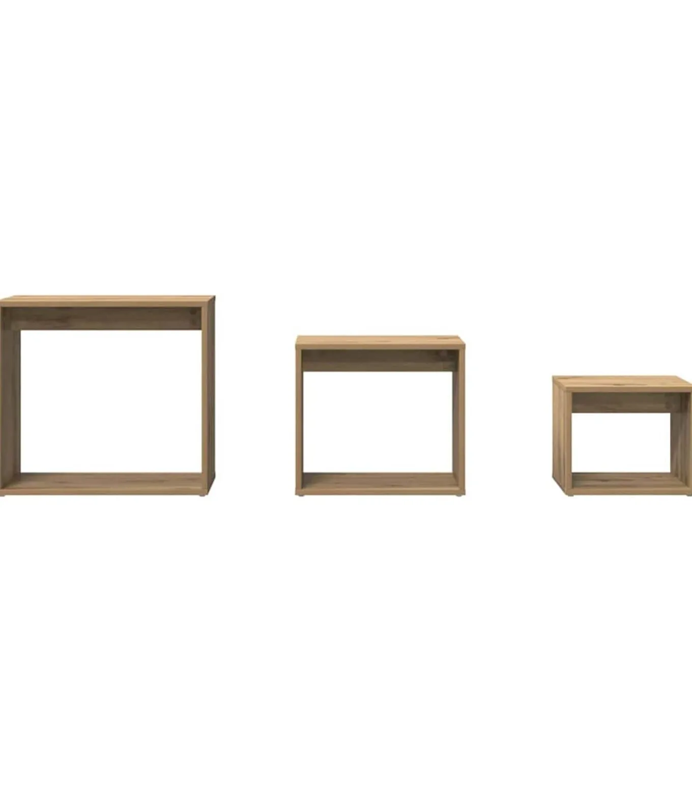 3-delige Tafeltjesset bewerkt hout artisanaal eikenkleur