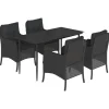 5-delige Tuinset met kussens poly rattan zwart