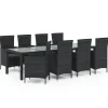 9-delige Tuinset met kussens poly rattan zwart