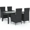 5-delige Tuinset met kussens poly rattan zwart