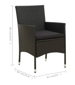 5-delige Tuinset met kussens poly rattan zwart