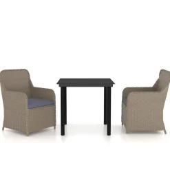 3-delige Tuinset met kussens bruin