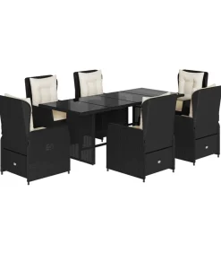 7-delige Tuinset met kussens poly rattan zwart