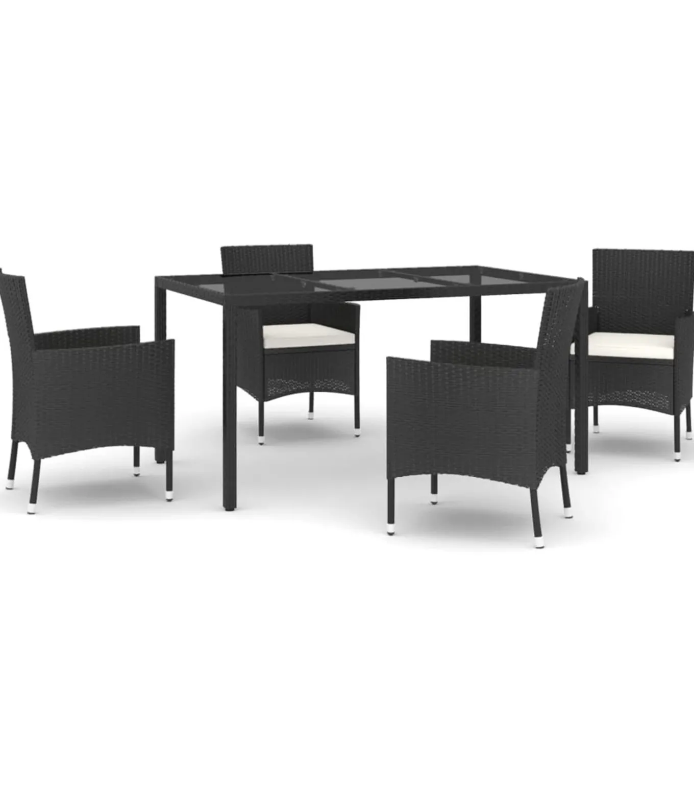 5-delige Tuinset met kussens poly rattan zwart