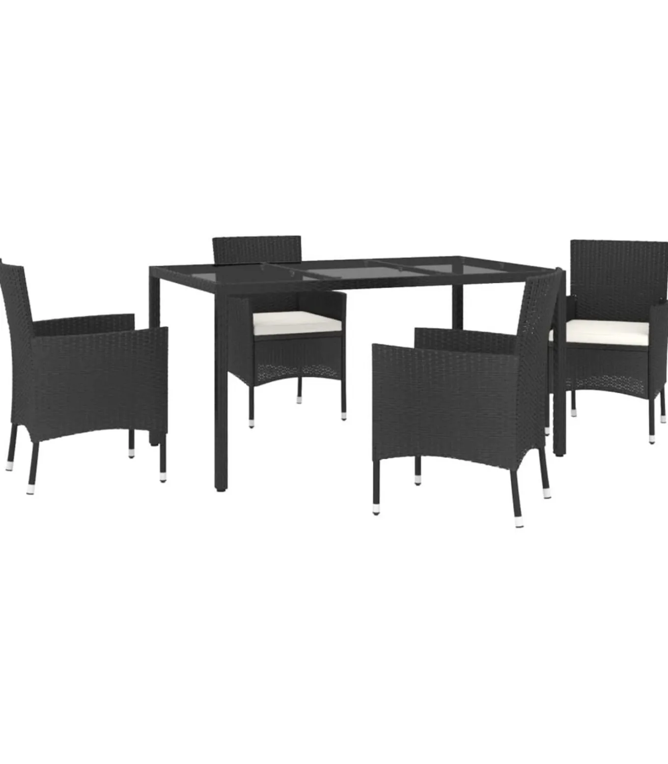 5-delige Tuinset met kussens poly rattan zwart