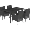 5-delige Tuinset met kussens poly rattan zwart