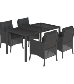 5-delige Tuinset met kussens poly rattan zwart