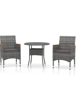 3-delige Tuinset poly rattan grijs
