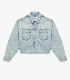 Denim Jas Knoopsluiting Lange Mouwen Met Strass