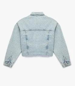 Denim Jas Knoopsluiting Lange Mouwen Met Strass