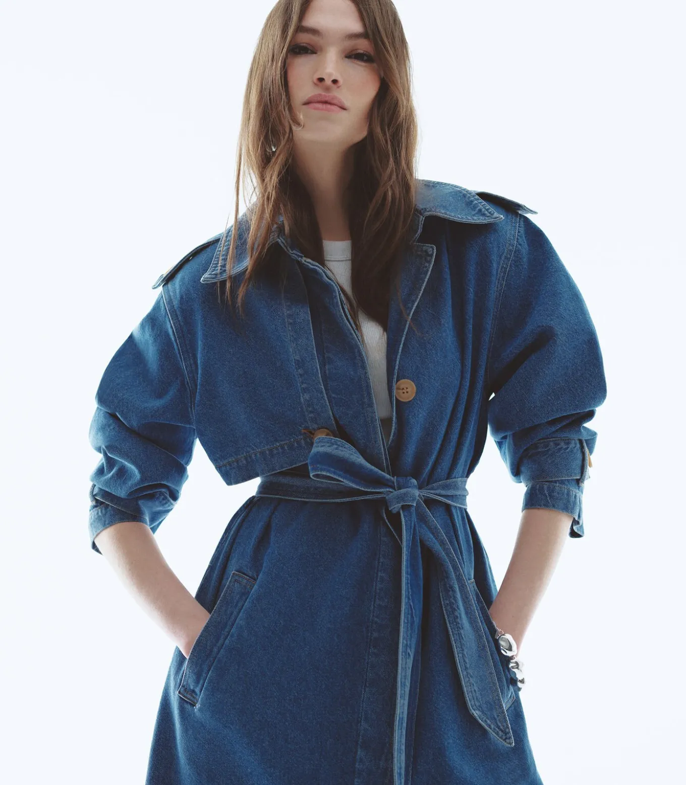 Denim Trenchcoat Lange Mouwen Ceintuur