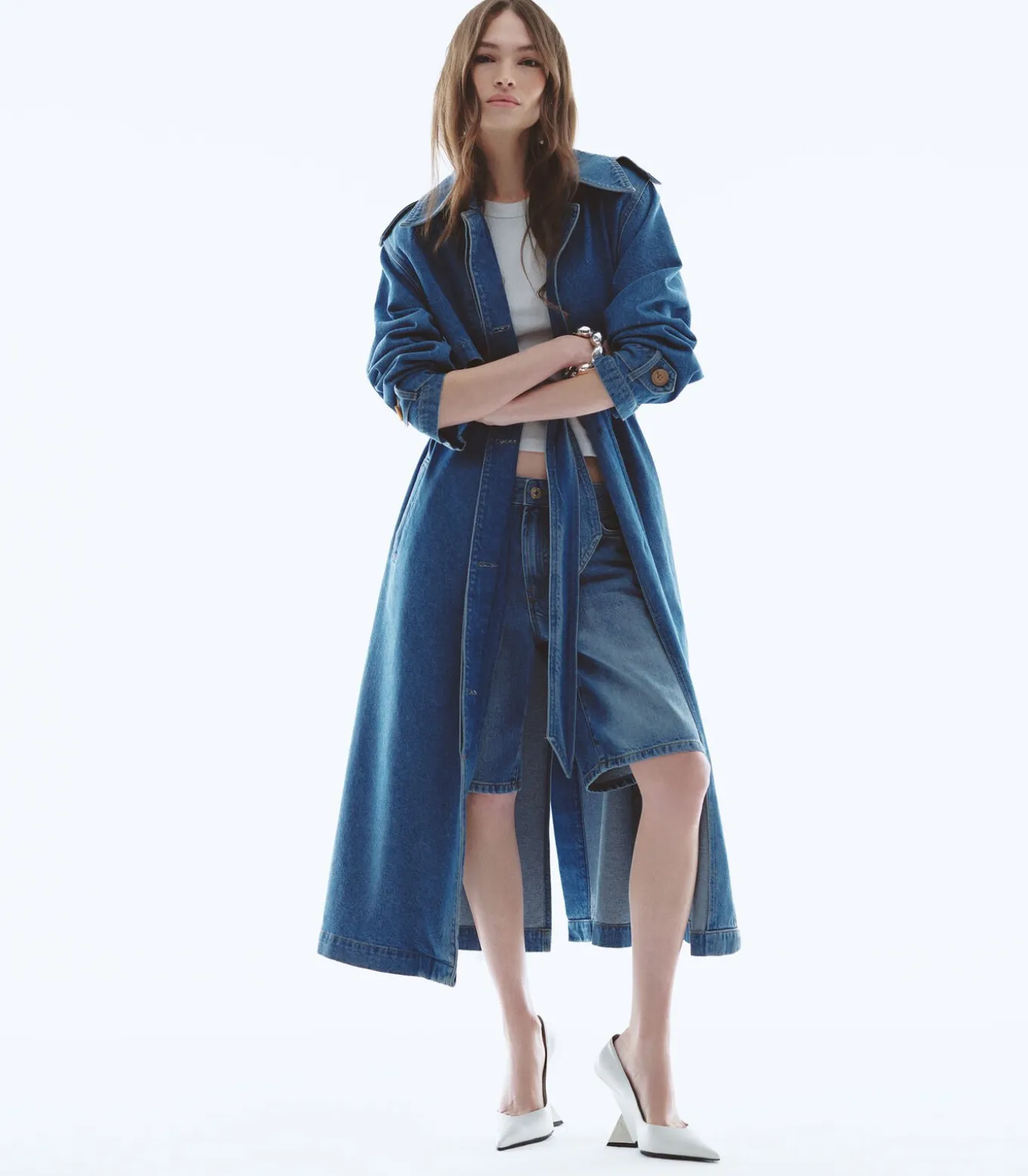 Denim Trenchcoat Lange Mouwen Ceintuur
