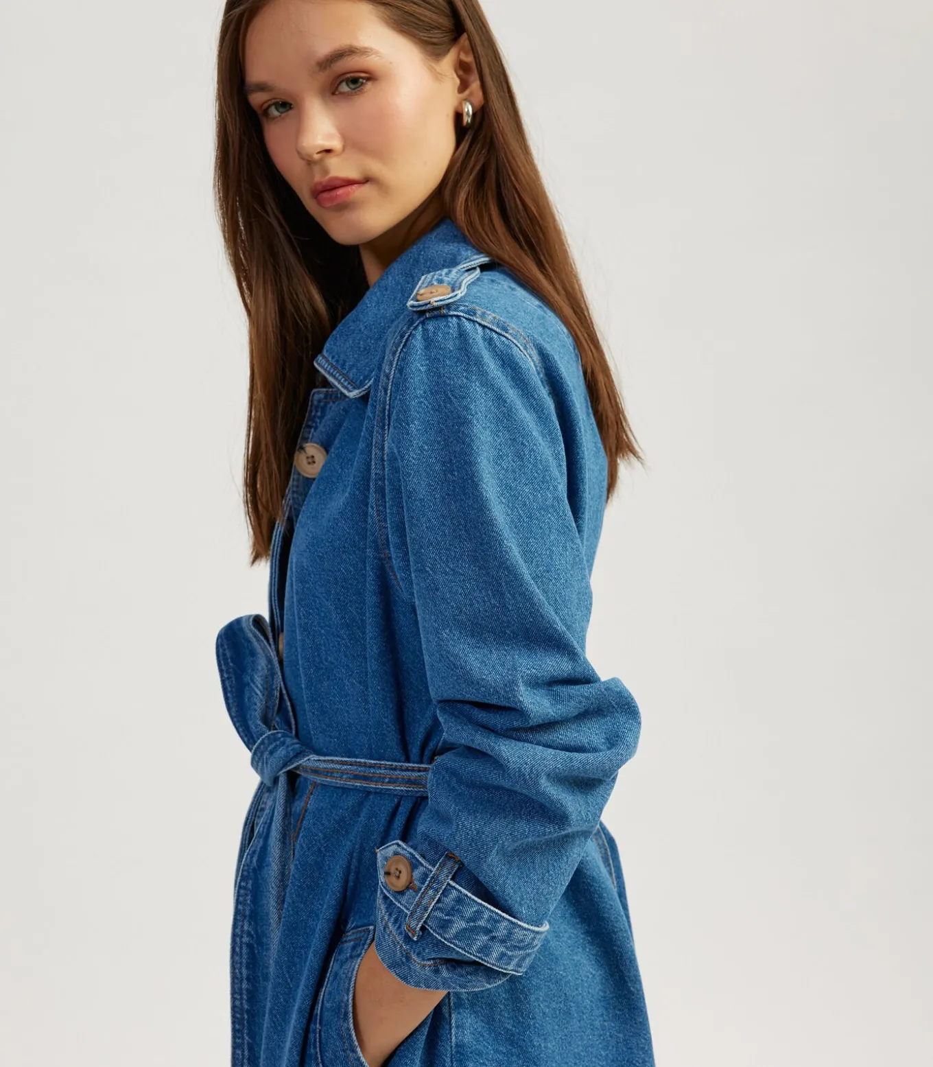 Denim Trenchcoat Lange Mouwen Ceintuur
