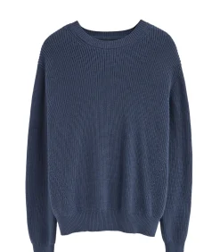 Denimblauwe cardigan met Engelse ribbel en Polo Club-patch