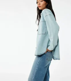 Denimblouse met Knoopsluiting en Zakdetail