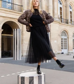 DJUDY - Geplooide tule rok tot op de helft met een vloeiende drapering