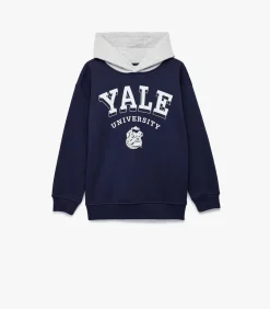 Donkerblauwe Kindertrui Met Kap Yale Print