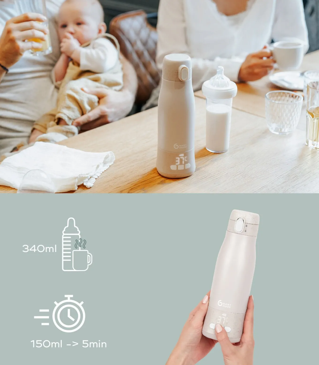 Draagbare flessenwarmer Moov & Feed