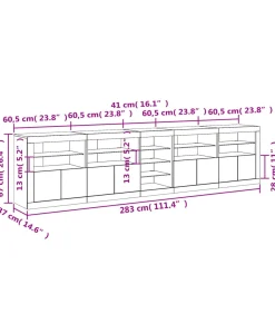 Dressoir met LED-verlichting 283x37x67 cm bruin eikenkleur