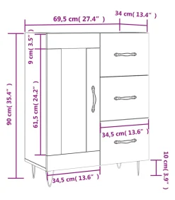 Dressoir 69,5x34x90 cm bewerkt hout grijs sonoma eikenkleurig