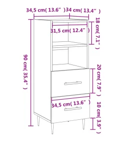 Dressoir 34,5x34x90 cm bewerkt hout gerookt eiken