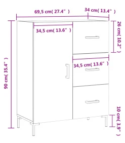 Dressoir 69,5x34x90 cm bewerkt hout grijs sonoma eikenkleurig