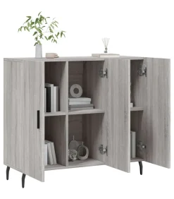 Dressoir 90x34x80 cm bewerkt hout grijs sonoma eikenkleurig