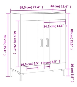 Dressoir 69,5x34x90 cm bewerkt hout hoogglans wit