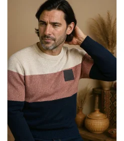 Driekleurige ronde halstrui voor heren