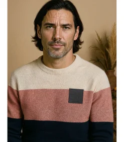 Driekleurige ronde halstrui voor heren