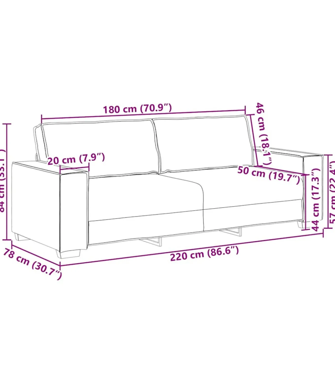 Driezitsbank 180 cm fluweel roze