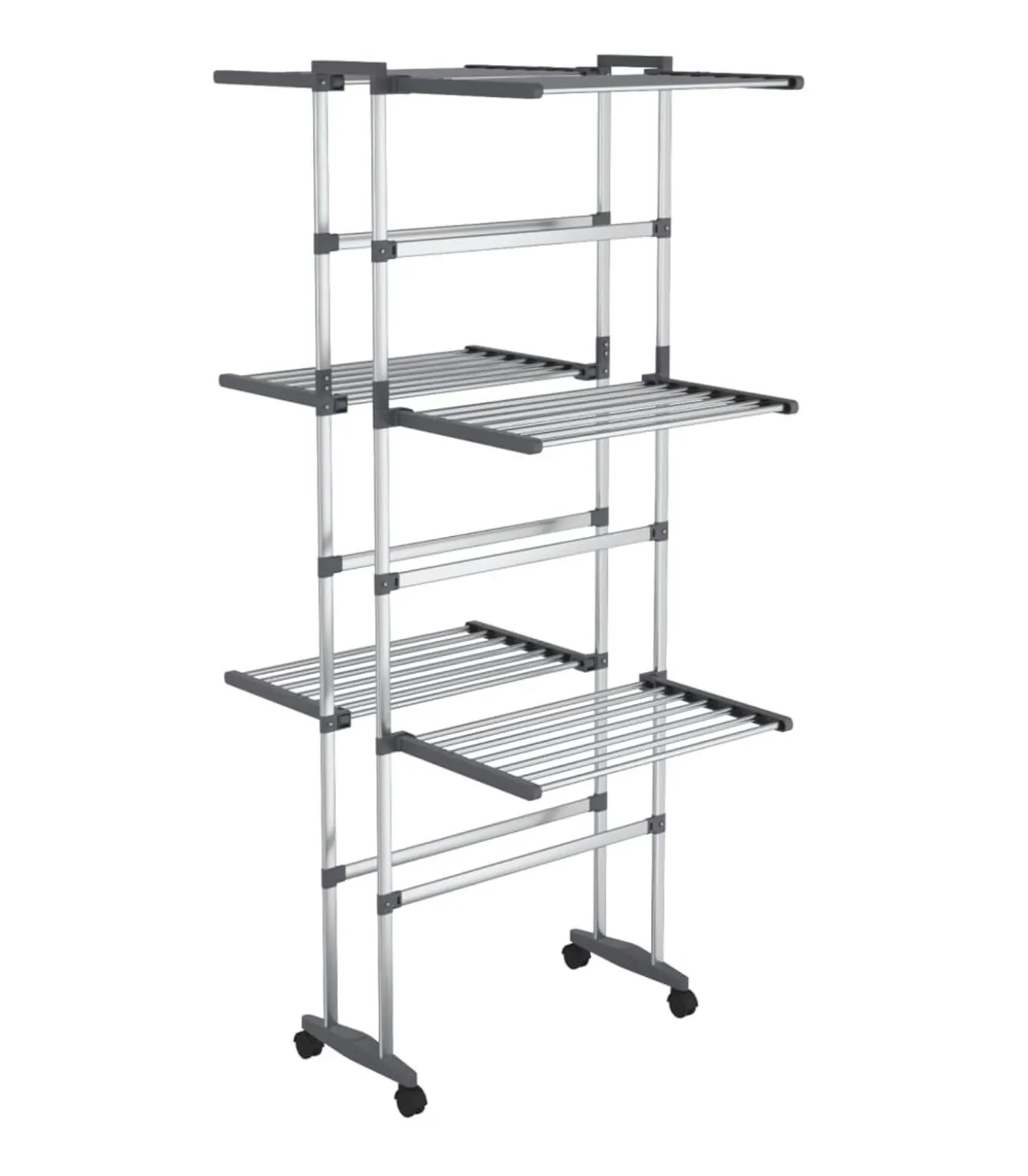 Droogrek 3-laags met wieltjes 60x70x129 cm zilverkleurig