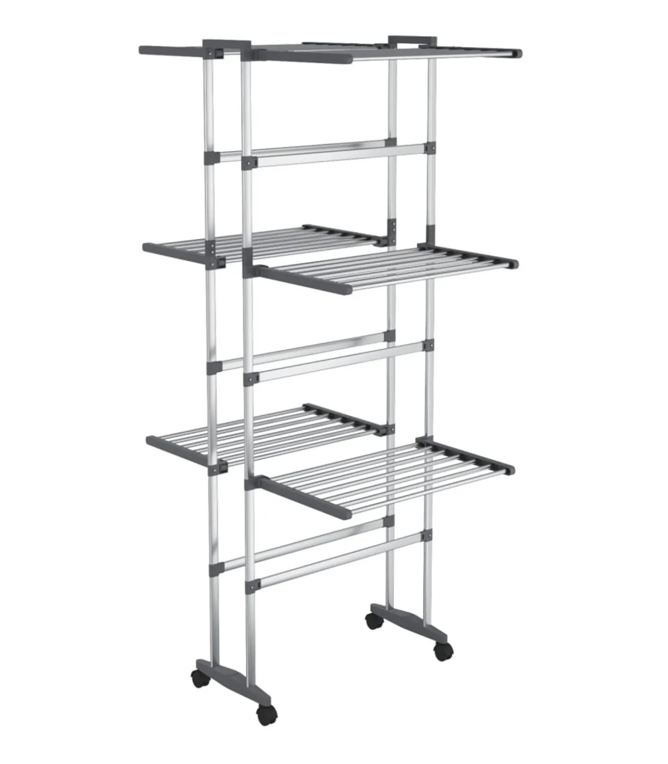 Droogrek 3-laags met wieltjes 60x70x129 cm zilverkleurig