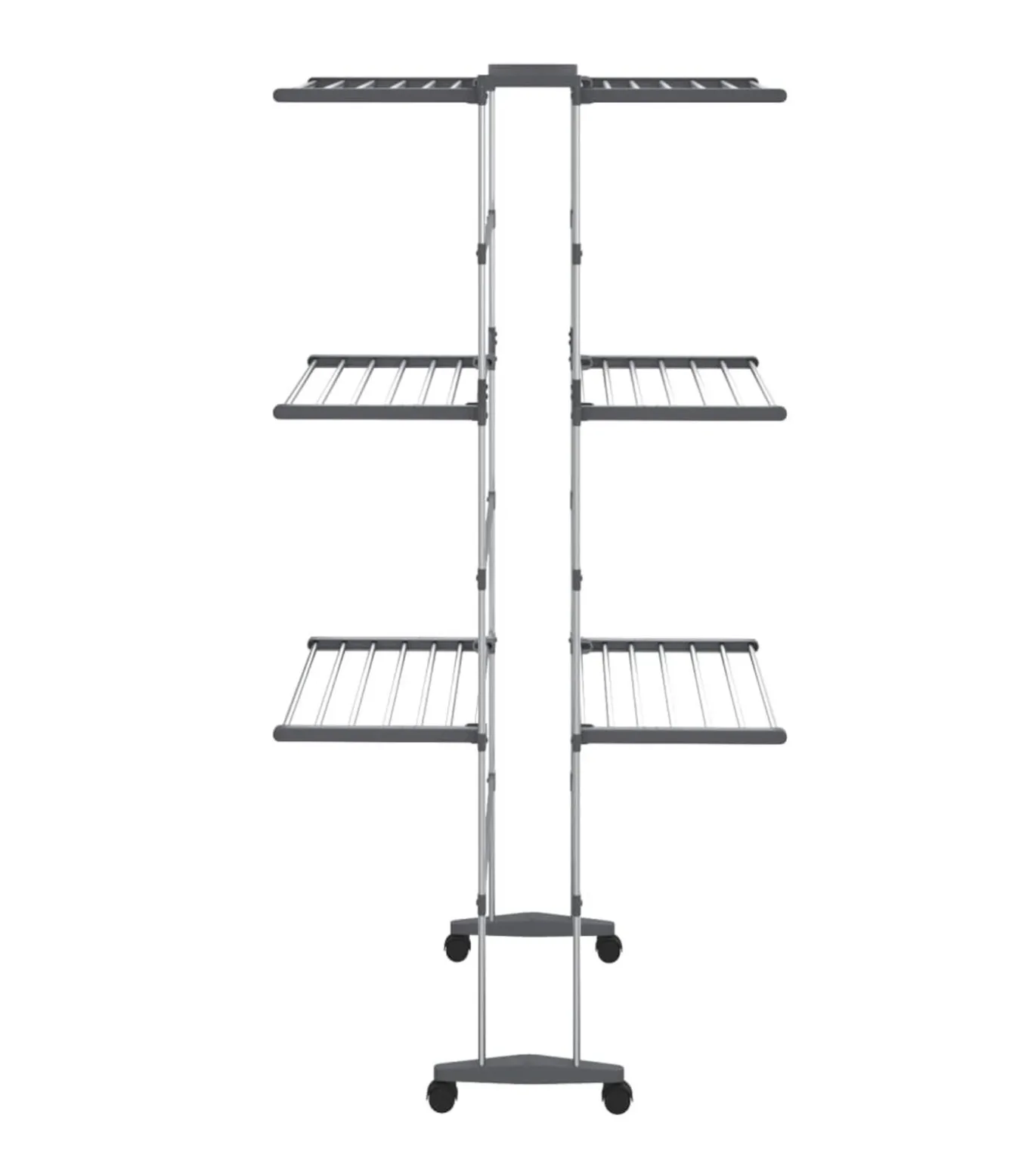 Droogrek 3-laags met wieltjes 60x70x129 cm zilverkleurig