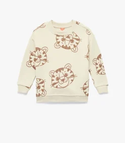 Ecru Baby Trui Met Lange Mouwen En Tijgerprint