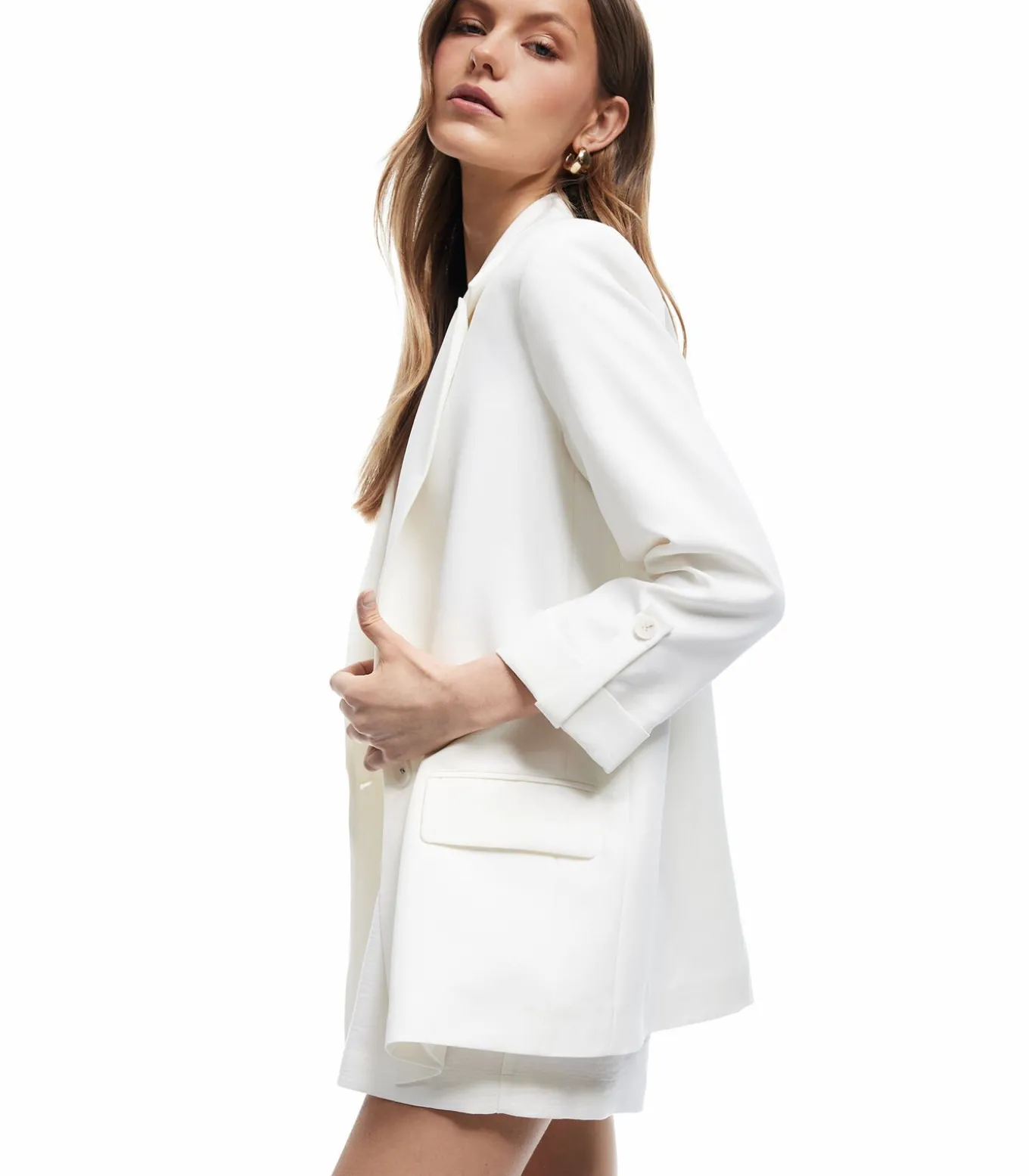 Ecru Blazer Lange Mouwen Kruisdetail Zakdetail