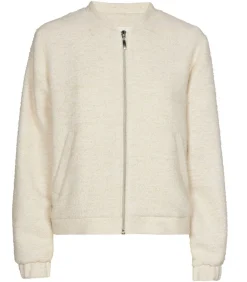 Ecru jasje in boucletstof met opstaande kraag