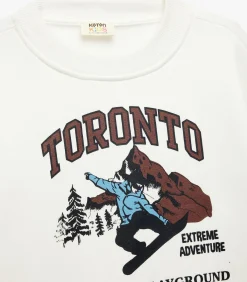 Ecru Jongens Sweatshirt Ronde Hals Bedrukt