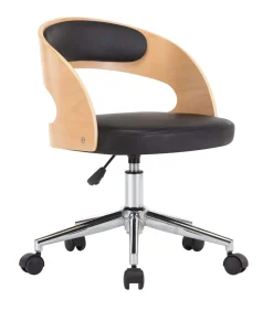 Eetkamerstoel draaibaar gebogen hout en kunstleer zwart