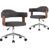 Eetkamerstoelen 2 st draaibaar gebogen hout en stof grijs