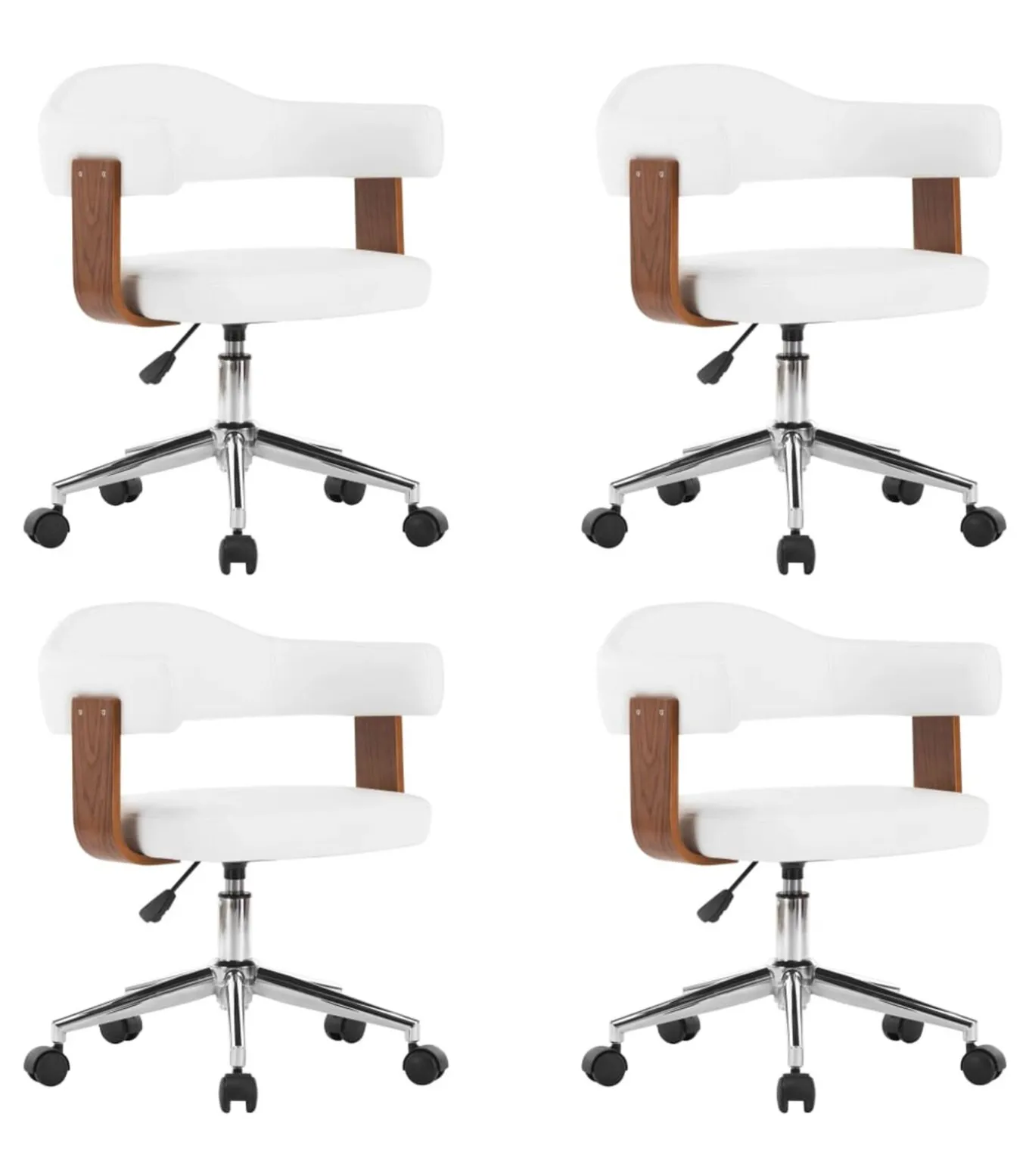 Eetkamerstoelen draaibaar 4 st gebogen hout en kunstleer wit
