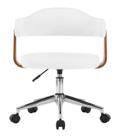 Eetkamerstoelen draaibaar 4 st gebogen hout en kunstleer wit