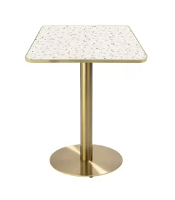 Eettafel 60 x 60 cm met gouden voet en terrazzo/gouden coating