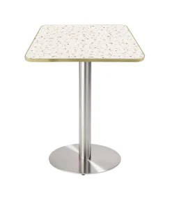 Eettafel 60 x 60 cm zilveren poot en terrazzo/gouden coating