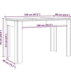 Eettafel 120x60x76 cm bewerkt hout artisanaal eikenkleur