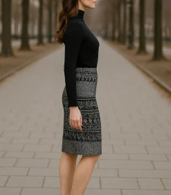 Elastische Gabardine-kokerrok tot onder de knie met luipaardprint