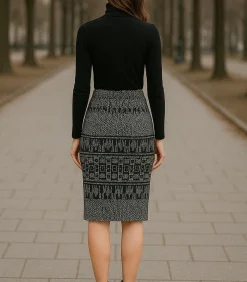 Elastische Gabardine-kokerrok tot onder de knie met luipaardprint