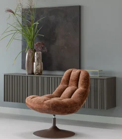 Elvi Draaifauteuil - Chenille Structuur - Roestbruin - 81x73x84