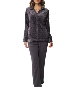 Fleece huispak dames - Grijs - Warm 2-delig winter huispak - Pyjamapak vrouwen