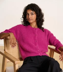 Fuchsia roze geribbelde gebreide gilet